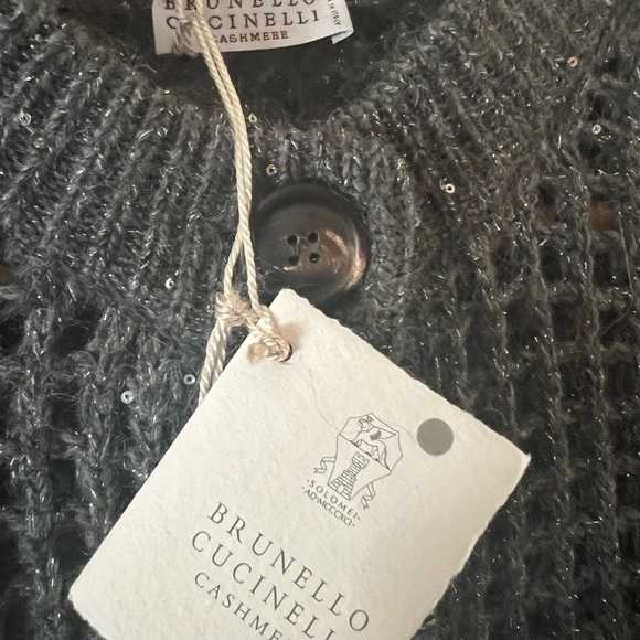 Women’s Brunello Cucinelli NEW Sequin Crochet Cardigan Gray Cashmere Blend Sz S - Picture 13 of 13